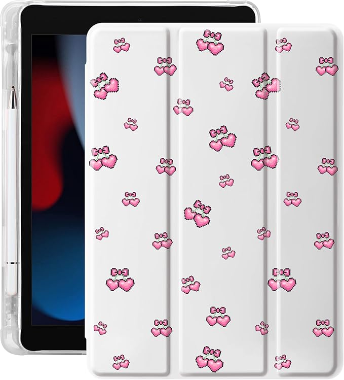 Idocolors Case for iPad 11 inch (A16 Chip) 2025 Generation 11th / iPad 10.9 inch 2022 10th Gen Built-in Pencil Holder with Soft TPU Shockproof Back Shell Auto Wake/Sleep Cherry-White