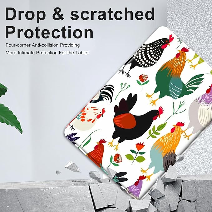 Universal 99.710.110.210.5 Tablet CaseProtective Stand Folio Case for 9-10.5 Inch Tablet Cover for iPad Samsung Others Colorful Rooster Chickens