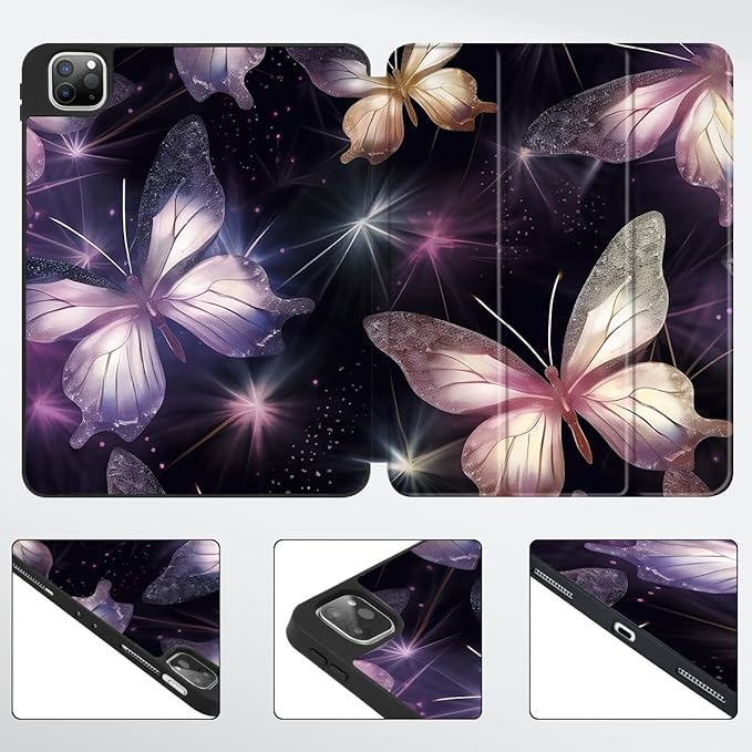 Mektron Case for M5/ M4 iPad Pro 11 inch 2025/2024 with Pencil Holder Compatible Models: A3357/A3358/A3359/A2836/A2837/A3006 Tablet Cover with Soft TPU Back CoverButterfly