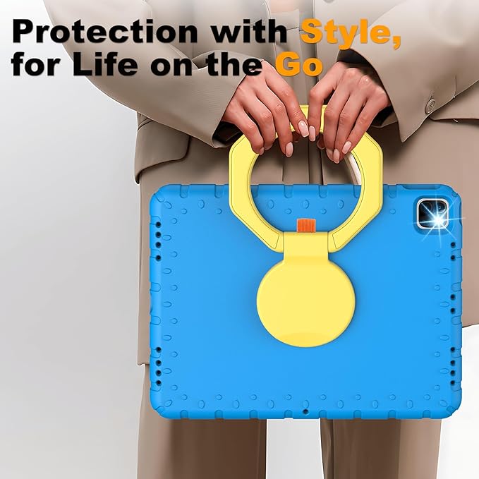 for iPad Pro 12.9 Case 6th/5th/4th/3rd Generation with 360° Rotating Stand &amp Pencil Holder Heavy Duty Cute Cover for iPad Pro 12.9 inch 2022/2021/2020/2018 Blue
