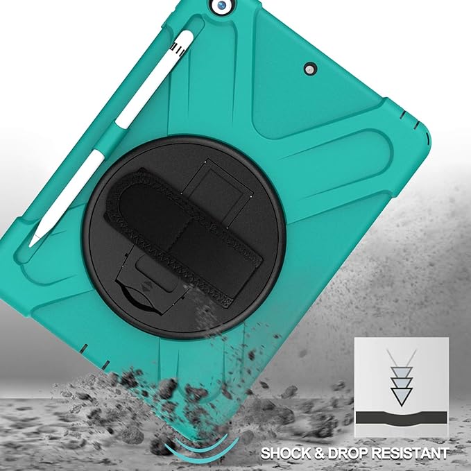 ProCase Rugged Case for iPad 9th/ 8th/ 7th Generation 10.2 (2021/2020/2019) Heavy Duty Shockproof Protective Cover with Strap for iPad 9/8/7 -Teal