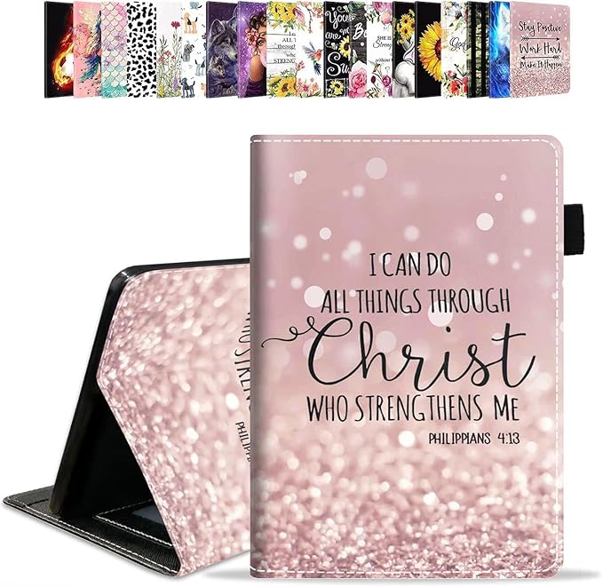 Case for Amazon Kindle Fire HD 10 &amp 10 Plus Tablet 10.1 (13th/11th Generation 2023/2021 Release) - PU Leather Folio Case with Smart Auto Wake/Sleep Glitter Quote Bible Verse Philippians 4:13