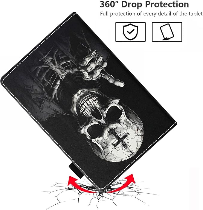 Case for Amazon Kindle Fire HD 10 &amp 10 Plus Tablet 10.1 (13th/11th Generation 2023/2021 Release) - Premium PU Leather Cover with Auto Sleep Wake Funny Skull