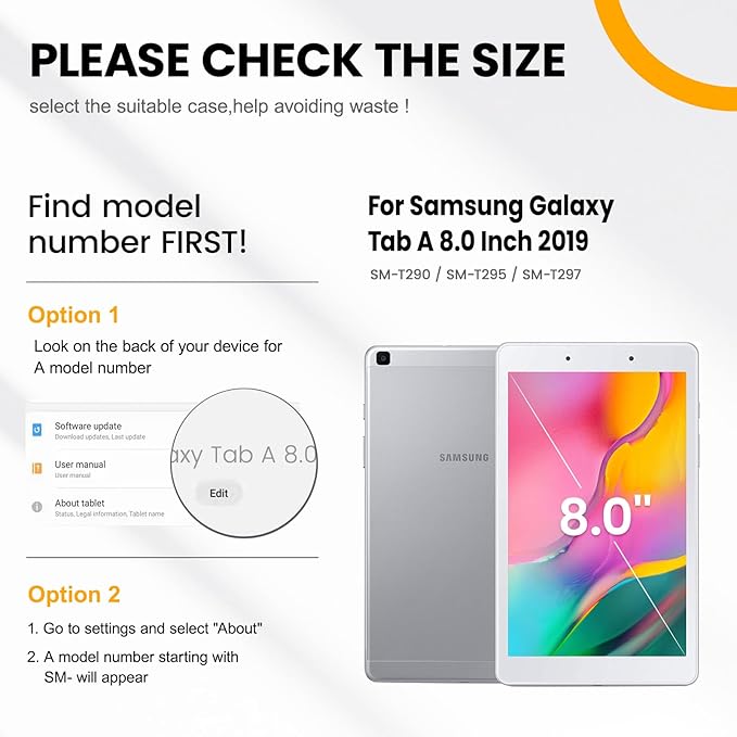 Timecity Case for Samsung Galaxy Tab A 8.0 2019 SM-T290/ T295/ T297 Full-Body Protective Case with Screen Protector Swivel Stand/Handle Shoulder Strap Case for Kids Students Black