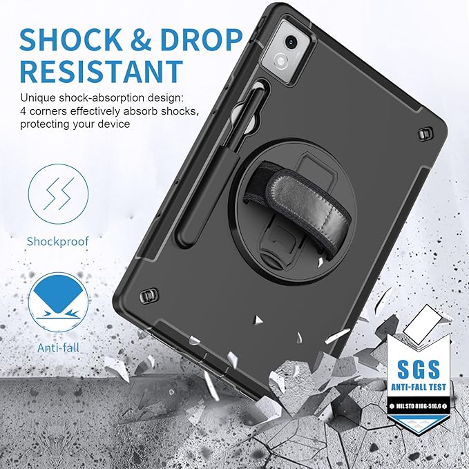 ZenRich Rugged Case for Lenovo Idea Tab Pro 12.7inchHeavy Duty Shockproof Protective Case w/ [360 Rotating Kickstand] [Hand Strap][Shoulder Belt] for Lenovo Idea Tab Pro 2025 Release Black