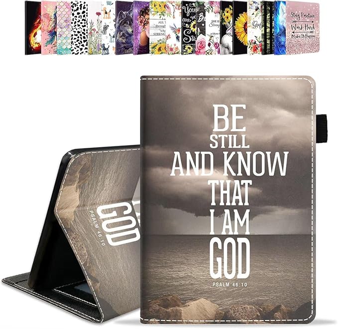 Case for Amazon Kindle Fire HD 10 &amp 10 Plus Tablet 10.1 (13th/11th Generation 2023/2021 Release) PU Leather Folio Case with Smart Auto Wake/Sleep Christian Quotes Bible Verse Psalm 46:10