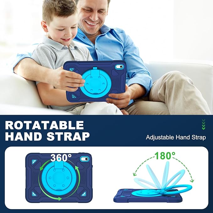 Case for iPad (A16) 11th Generation 11 Inch 2025/iPad 10th Generation 10.9 Inch 2022 with Screen Protector &amp 360°Rotating Stand &amp Shoulder Strap Full Body Heavy Duty Protective Cover Case(Nav