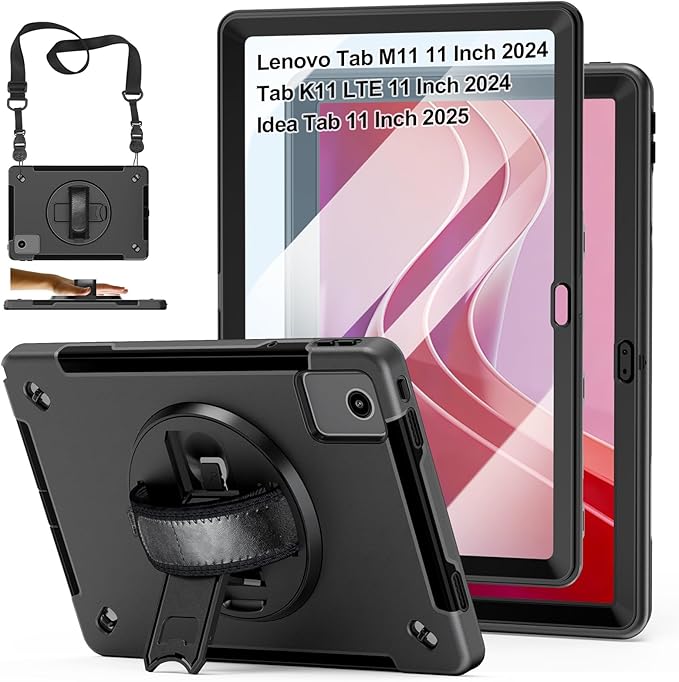 Case for Lenovo Tab M11 &amp K11 LTE 11 Inch: Cover for Lenovo Idea Tablet 11 (TB330FU/ TB330XU) with Screen Protector- Stand- Handle-Shoulder Strap-S-Pen Holder-Black