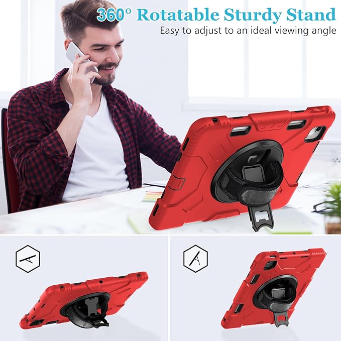 Case for iPad Air 11 M4 2026/ M3 2025/ M2 2024: Silicone Cover for iPad Air 5th &amp 4th Generation 10.9 Inch (2020/2022) with Screen Protector- Stand- Handle- Shoulder Strap- Pencil Holder