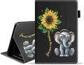 Case for Amazon Kindle Fire 7 Tablet (7 9th/7th Generation 2019/2017 Release) Slim PU Leather Cover with Card Slot &amp Auto Wake/Sleep Elephant and Sunflower