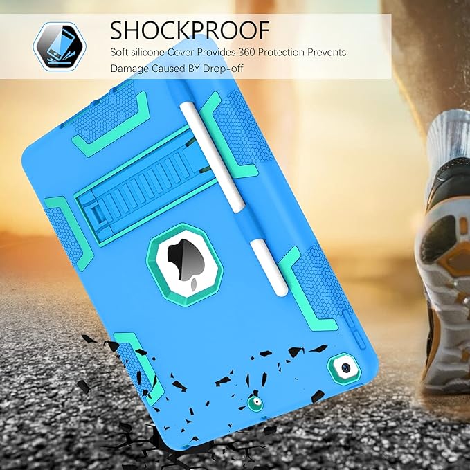 BENTOBEN Case for iPad 9th/8th/7th Gen Blue/Green 3 in 1 Heavy Duty Rugged Shockproof Protective Cover with Stand Pen Holder