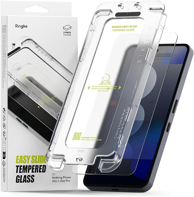 Ringke Easy Slide [Super Easy to Install] Compatible with Nothing Phone 3a / 3a Pro Screen Protector Case Friendly 9H Hardness Tempered Glass with Simple installation Tool - 2 Pack