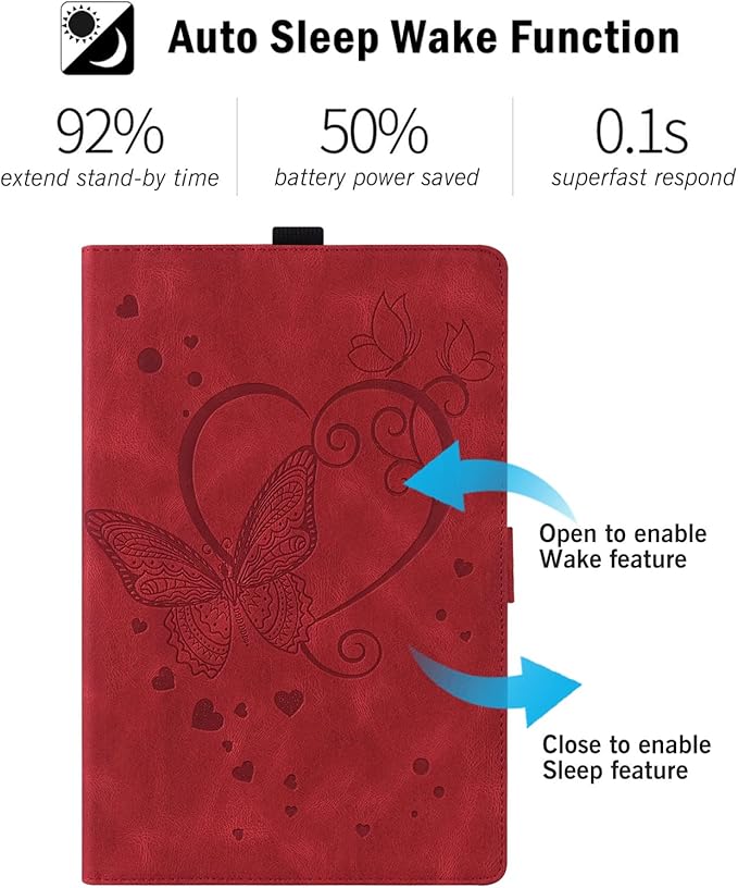 Case for Fire HD 10 Tablet 9th/7th/5th Generation 2019/2017/2015 Release Multiple Angles Viewing Stand Cover Soft TPU Back Cover with Pen Holder and Auto Wake/Sleep Red