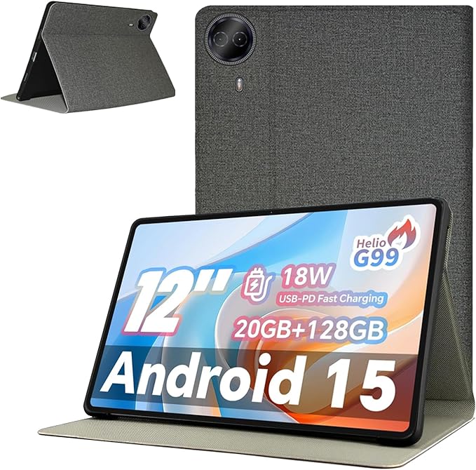 Case Cover for Teclast T60Pro Tablet 12 inch KONXISA Tablet Case with Premium PU + TPU Material Folding Stand Fuction Anti-Scratch Shockproof Full Protection Sleeve Covers Grey