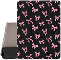 JOYLAND Cute Pink Bow Pattern Case Compatible with iPad mini 7th(A17 Pro) 2024 / Mini 6th Generation 8.3 2021Pencil Holder &amp Clear Transparent Back &amp Trifold Smart Pad Black Cover Scratchpro