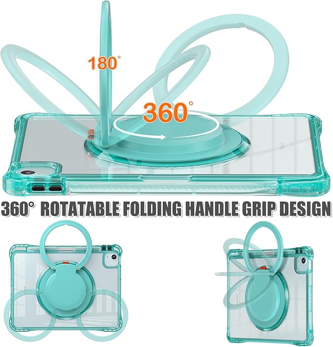 Shockproof Case for iPad Air 11 inch (M3 2025 7th /M2 2024 6th) Compatible with iPad Air 10.9 (2022 5th Gen /2020 4th Gen) PC Clear Tablet Cases with Rotating Stand for Kids Light Green