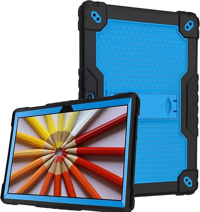Case for Pritom M10 /quntiCO Y10 /Digiland DL1036 /Voger priorpad X100 /VUCATIMES N10/Gateway 10.1 HD Tab Case with Stand Rubber Hybrid Come with 9H Tempered Glass Film (Black/Blue/2 PCS)
