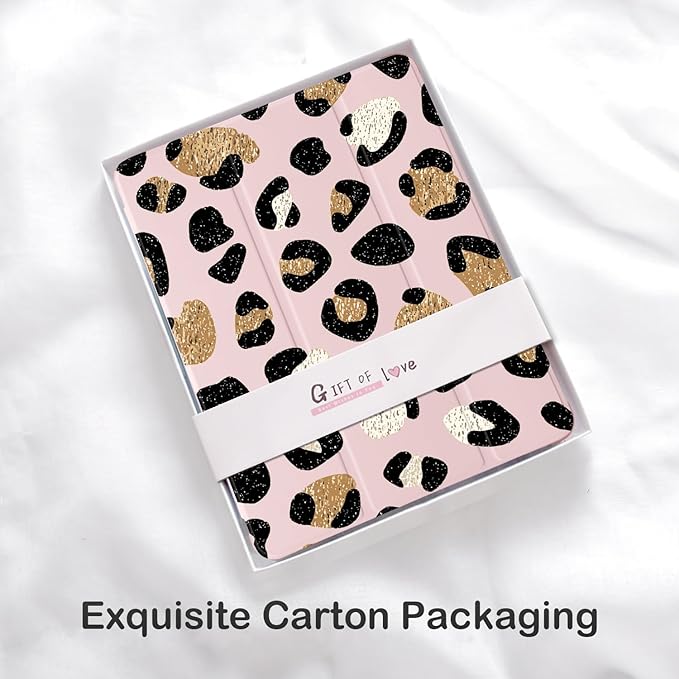 Cute Leopard Print for iPad Pro 13 Inch Case (M5/M4) 2025/2024 with Pencil Holder Auto Sleep/Wake Pink Leather Soft TPU Back Cover