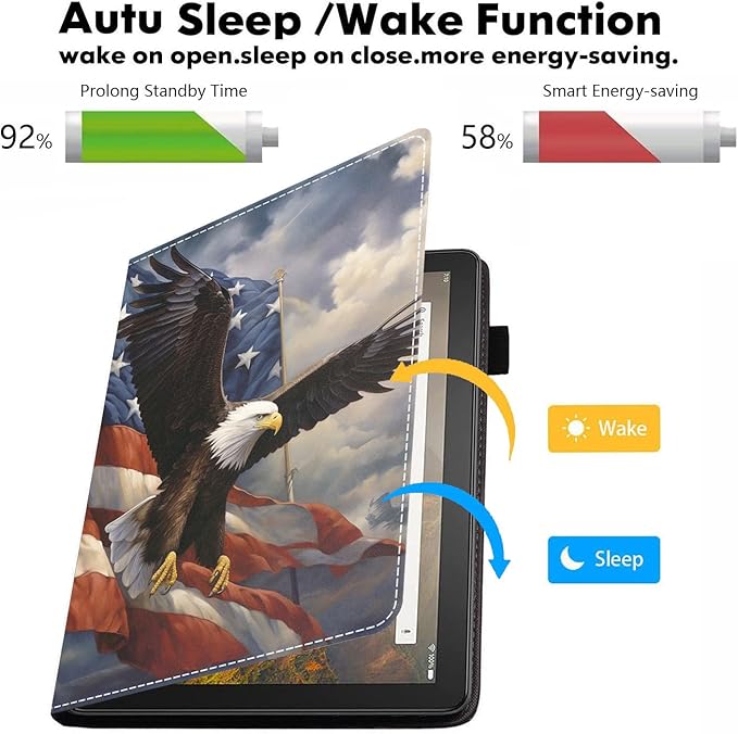 Case for All-New Kindle Fire HD 10 &amp 10 Plus Tablet 10.1 (13th/11th Generation 2023/2021 Release) - PU Leather Folio Case with Smart Auto Wake/Sleep Patriotic American Flag Bald Eagle