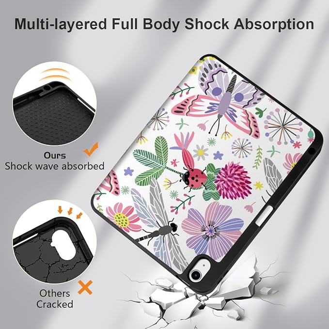 DONGKE for iPad Air 11 Inch Case M4 2026 / M3 2025 / M2 2024 &amp iPad Air 5th 2022 / 4th Gen 2020 10.9 Inch Ultra Thin Soft TPU Back Cover with Pencil Holder Support Auto Wake/Sleep Dragonfly