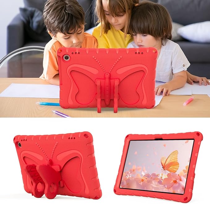 Kids Case Compatible with Kindle Fire HD 10 Tablet (13th/11th Generation 2023/2021 Release) Lightweight Shockproof Case EVA Foam Cover with Shoulder Strap &amp Stand Cover for Boys Girls(Red)