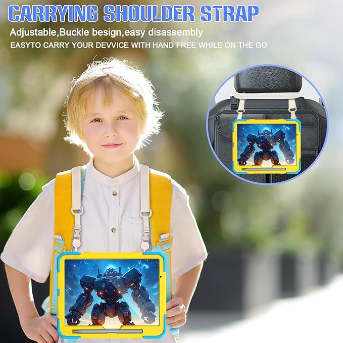 KCJ for iPad Air 11 Inch Case M3 2025 7th Generation &amp M2 2024 6th Generation with Tempered Glass Screen ProtectorRugged Protective Case with Folding Stand/Pencil Holder/Shoulder Strap(Blue+Yell