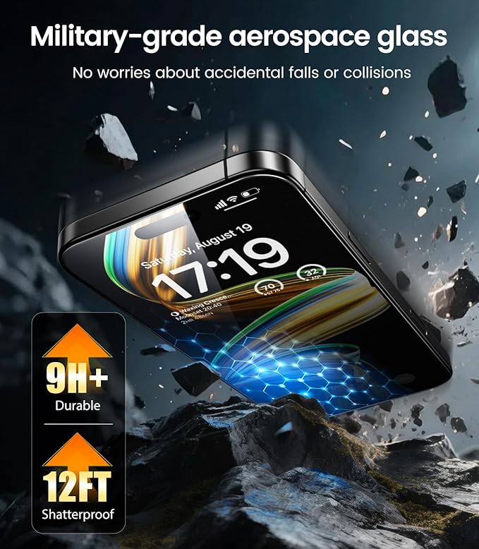 EZ-GLAZ-4 Pack for iPhone 14 Plus/iPhone 13 Pro Max Privacy Screen Protector[6.7] 9H+ Hardness 12FT Military Grade Shatterproof Long Durable Tempered Glass Film with Flawless Fit BoxScratch Resistan