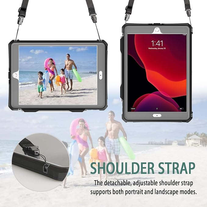 iPad Case Waterproof Full Body Cover for iPad 10.2 inch 2021 (Black) Compatible with 7th/8th/9th Gen Protective with Pencil Holder Anti-Scratch Shockproof IP68