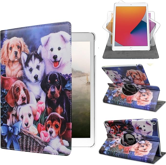 Case for ipad pro 12.9 inch 2nd &amp 1st Generation Old Model 2017/2015 MP6G2LL/A MQDA2LL/A MPLL2LL/A ML0F2LL/A ML3K2LL/A ML0N2LL/A ML0R2LL/A with Rotating Stand Auto Sleep/Wake ((Dog)