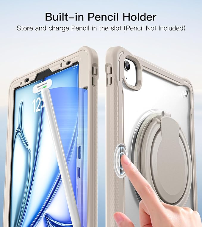 BATYUE Case for iPad Air 11-inch M4(2026)/M3(2025)/M2(2024) iPad Air 4/5 10.9 &amp Pro 11 2018-2022 - Shockproof Case with 360° Rotating Stand &amp Handle Pencil Holder Shoulder Strap Starligh