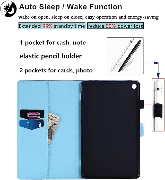 Case for Amazon Kindle Fire HD 8 Tablet (8th/7th/6th Generation 2018/2017/2016) with Pencil Holder Card Pocket PU Leather Magnet Smart [Auto Wake/Sleep] Folio Stand Cover Rainbow Marble