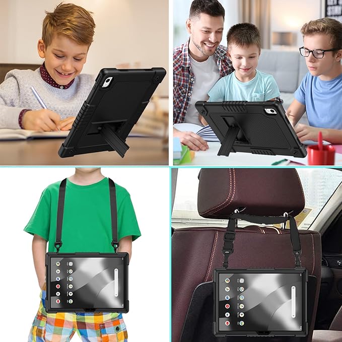 for Walmart Onn 12.1 inch Tablet Pro 2024 Model Case/Onn 12.1 inch Tablet Pro(100146663) Case Kids Friendly with Shoulder Strap Stand 2Pcs Tempered Glass Screen Protector (Black+2Pcs)