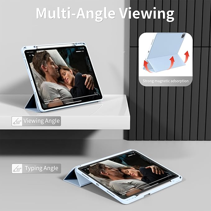 for iPad Pro 13 inch Case (M5/M4) 2025/2024 Slim Protective Cover with Pencil Holder Soft TPU Back Cover Trifold Stand Auto Wake/Sleep A2925 A2926 A3007 A3362 A3359 (Sky Blue)