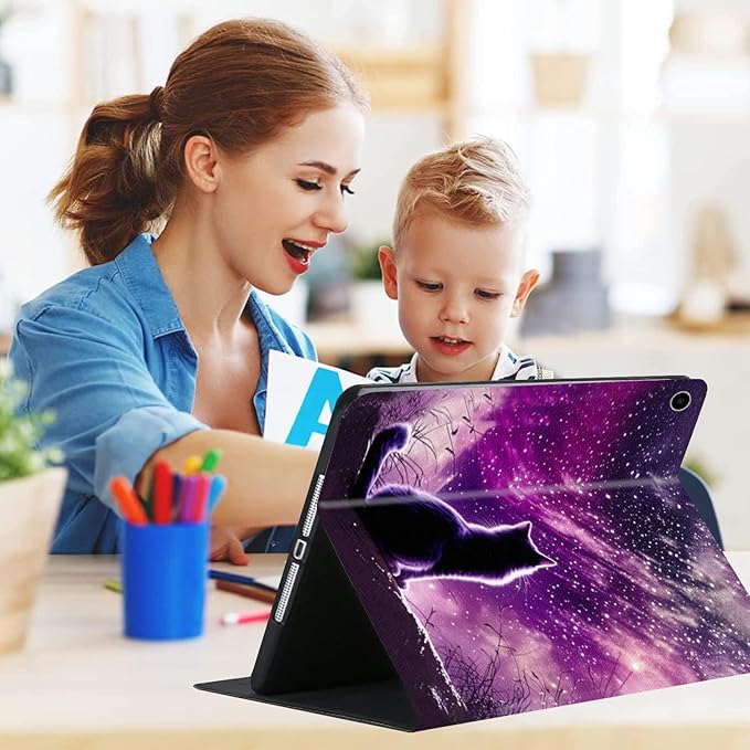 Compatible with iPad Air 13 inch Case (M3 2025 /M2 2024)/12.9 inch Case (6th/5th/4th/3rd 2022/2021/2020/2018) with Pencil HolderAuto Wake/Sleep Protect CoverCat Meditating Under A Nebula