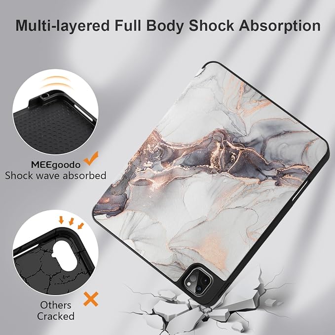 DONGKE Case for iPad Pro 12.9 inch 6th Generation 2022 Built-in Pencil Holder + Trifold Stand + Auto Wake/Sleep + Protective Cover for iPad Pro 12.9 5th/4th/3rd Gen - Grey Marble