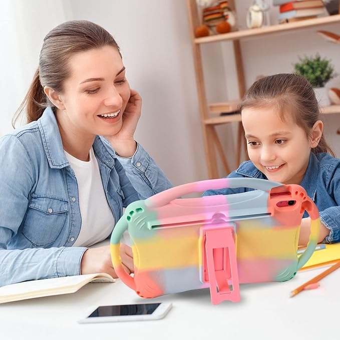 TopEsct Kids Case for iPad (A16) 11th Gen 11 2025 iPad 10th Gen 10.9 2022 with Tempered Glass Screen Protector Silicone Shockproof Case Comes with Strap (Rainbow)