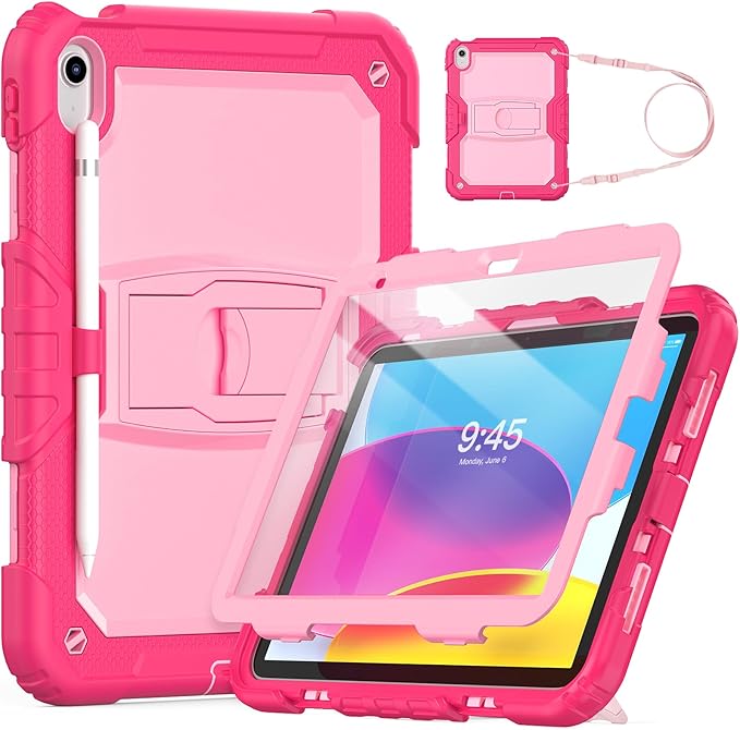 HXCASEAC Kids Case for iPad A16 11th/10th Generation Full Body Protective Design | Foldable Stand | Screen Protector | Pencil Holder Durable for iPad 11th Gen 11 inch / 10th Gen 10.9 inchHot Pink