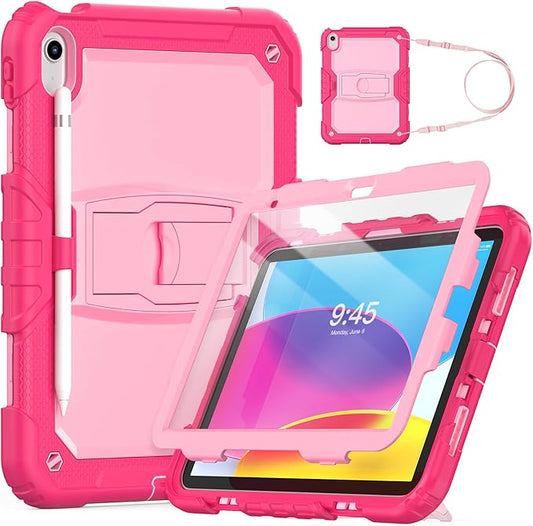 HXCASEAC Kids Case for iPad A16 11th/10th Generation Full Body Protective Design | Foldable Stand | Screen Protector | Pencil Holder Durable for iPad 11th Gen 11 inch / 10th Gen 10.9 inchHot Pink