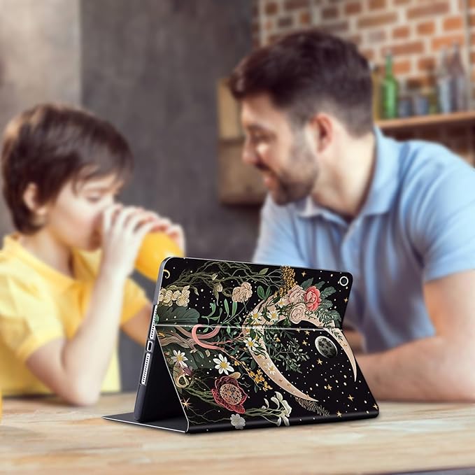 Case for All New Fire HD 10 Tablet 13th Generation 10.1 inch 2023 Release Lightweight Protective PU Leather Smart Stand Case Cover with Auto Wake Sleep - Moon Floral Flower