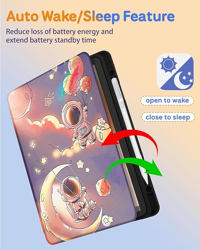 Kidcube for Kindle Fire HD 10/10 Plus Tablet Case - 13th/11th Generation (2023/2021) 10.1 Women Girls Boys Cute Astronaut Design Rotating Stand Pencil Holder Folio Cases for Amazon Fire HD 10/10 Plus