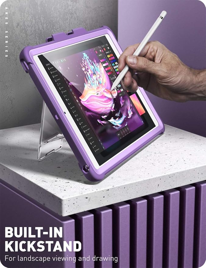 i-Blason Ares Case for New iPad 9th/8th/7th Generation iPad 10.2 2021/2020/2019 Case Full-Body Kickstand with Built-in Screen Protector Cover with Pencil Holder (Purple)