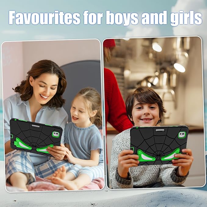 Compatible with Apple iPad Pro 11(2024) 11 inch Tablet CaseLightweight Shockproof Rugged Protective Cover with Kickstand for Kids Children Boys Babies Dark Green