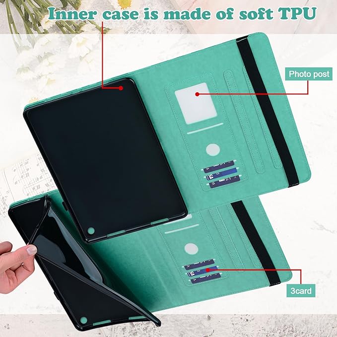 ALILANG for Kindle Fire Max 11 Case (13th Generation 2023 Release) Tree Embossed PU Leather Card Slot Shockproof Smart Cover for Kindle Fire Max 11 2023 Tablet Case -Green