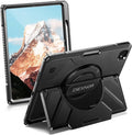 Dexnor for iPad Pro 13 inch Case M4 2024 Rugged Protective Case with 360° Rotating Hand Strap &amp Large Steady Stand &amp Screen Protector &amp Pencil Holder Shockproof Full-Body Bumper CoverBla