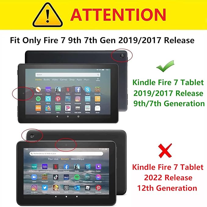Case for Amazon Kindle Fire 7 Tablet (7 9th/7th Generation 2019/2017 Release) Slim PU Leather Cover with Card Slot &amp Auto Wake/Sleep Owl