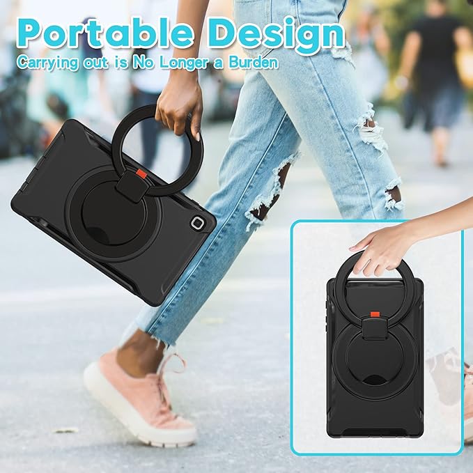 Shockproof Case for Samsung Galaxy Tab A7 Lite 8.7 Tablet Techcircle Rotating Stand Handle Heavy Duty Bumper Hybrid Cover Protective Case for Galaxy Tab A7 Lite (2021) SM-T220/T225 Black
