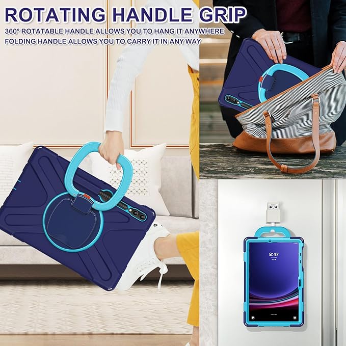 BATYUE Case for Samsung Galaxy Tab S10+ /S9 FE+ /S9+ /S8+ /S7+ /S7 FE 5G 12.4 inch Shockproof Protective Tablet Case with Shoulder Strap Kickstand Navy Blue