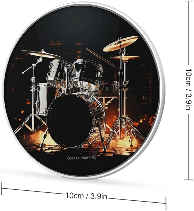 Drummer Wireless Charger Fast Wireless Charging Pad with USB Cable 10W Anti-Slip Magnetic Wireless Charger Portable Slim Charger Puck Travel Charging Station