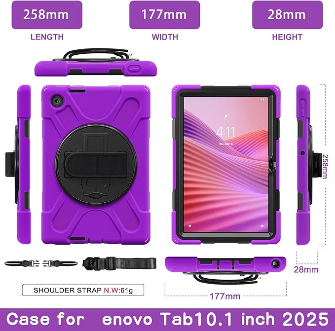 Tablet Case Compatible with Lenovo Tab 10.1(TB-311XU) /K10C TB311FU 2025 Case Protective Heavy Duty Rugged Shockproof Drop Protection Cover Shoulder Strap for Kids Silicone Cover(Pink)