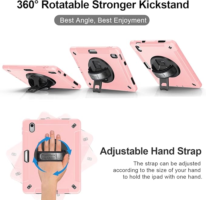 Case for iPad (A16) 11th/10th Generation Case: Protective Cover for iPad 11th Gen 11 Inch 2025 &amp10th Gen 10.9 2022 with Screen Protector- Stand- Shoulder Strap- Handle- Pencil Holder-Light Pink